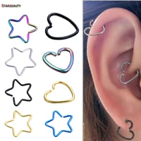 2pcs heartstar shaped fake tragus piercings hoop helix cartilage tragus daith ear studs lip nose rings silver jewelry