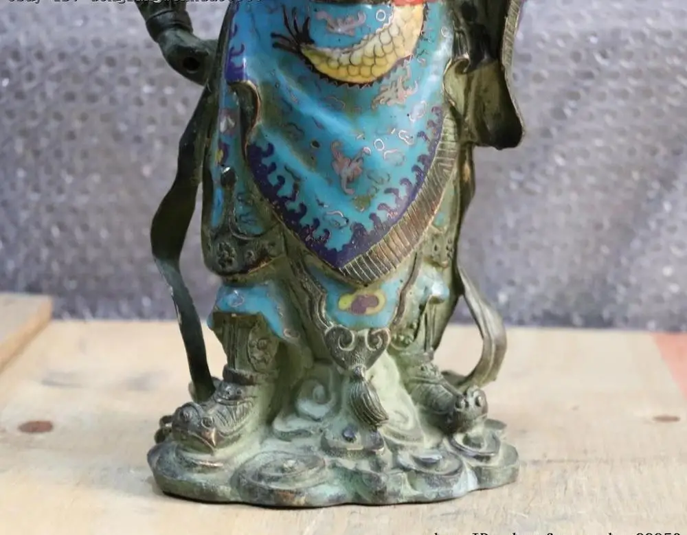 Народная старая перегородчатая эмалированная медная бронзовая Guangong Guan Gong Yu Warrior