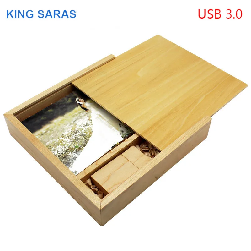 KING SARAS фотография на заказ Деревянный+ коробка usb флеш-накопитель 4 ГБ 8 ГБ 16 ГБ Гб 32 ГБ кленовый usb 3,0 деревянный логотип гравировка