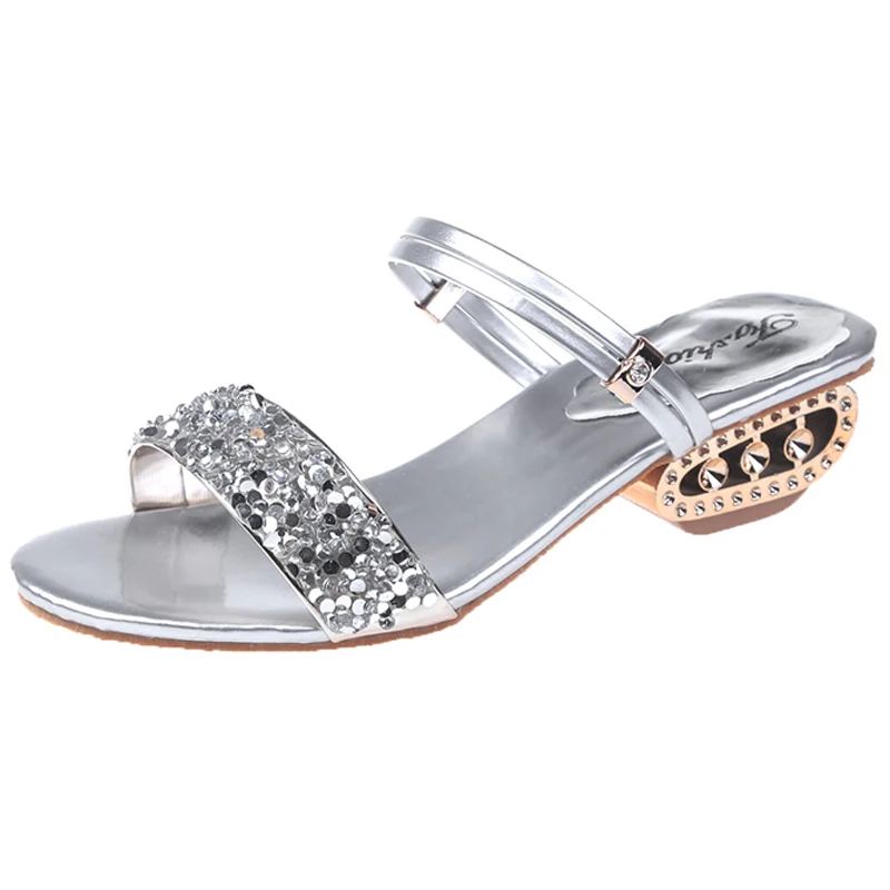 HEE GRAND/женские Босоножки на каблуке золотого и серебряного цвета летние новые