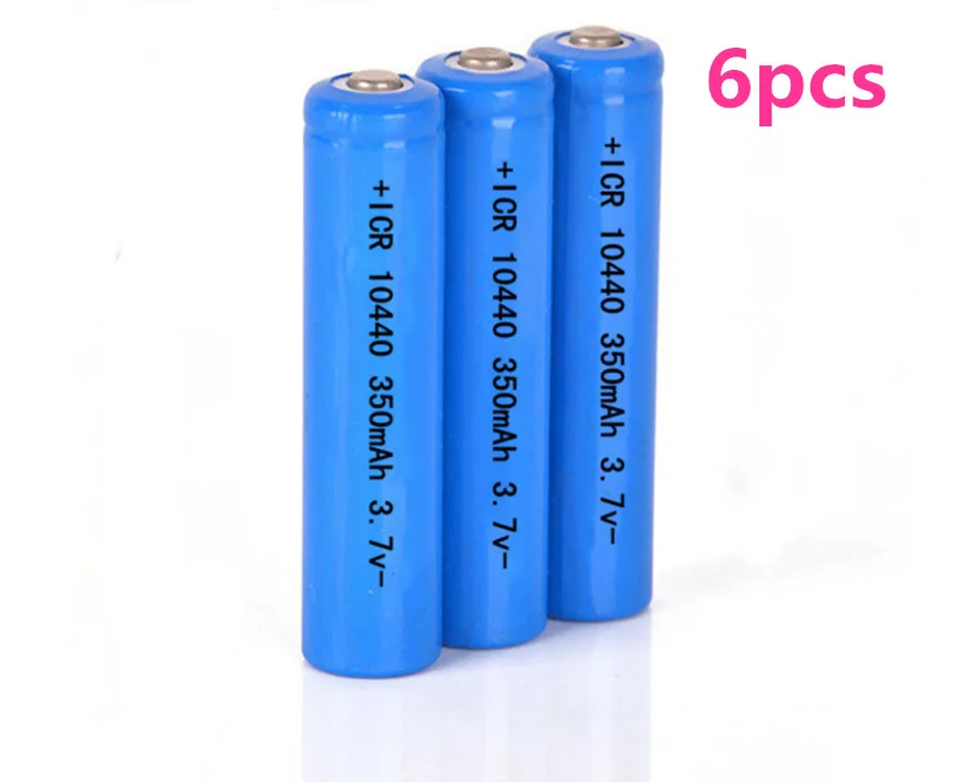 6pcs/lot High quality 3.7v 10440 lithium battery flashlight electronic cigarette 350MAH AAA rechargeable battery