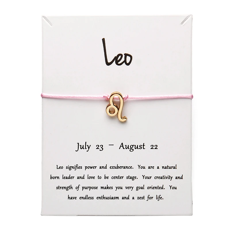 pink gold Leo Белая карта Модные украшения 12 Созвездие Зодиак Лев счастливая веревка браслет браслеты для женщин аксессуары - Окраска металла: pink gold Leo