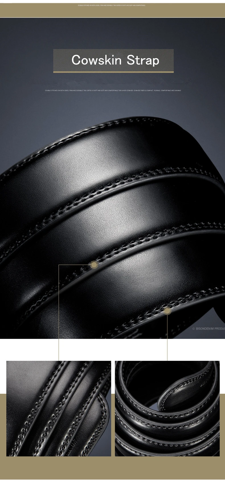 BISON DENIM Genuine Leather Male Belt Black Luxury Strap Belts for Men Cowskin Classic Fashion Pin Buckle men belt N71391