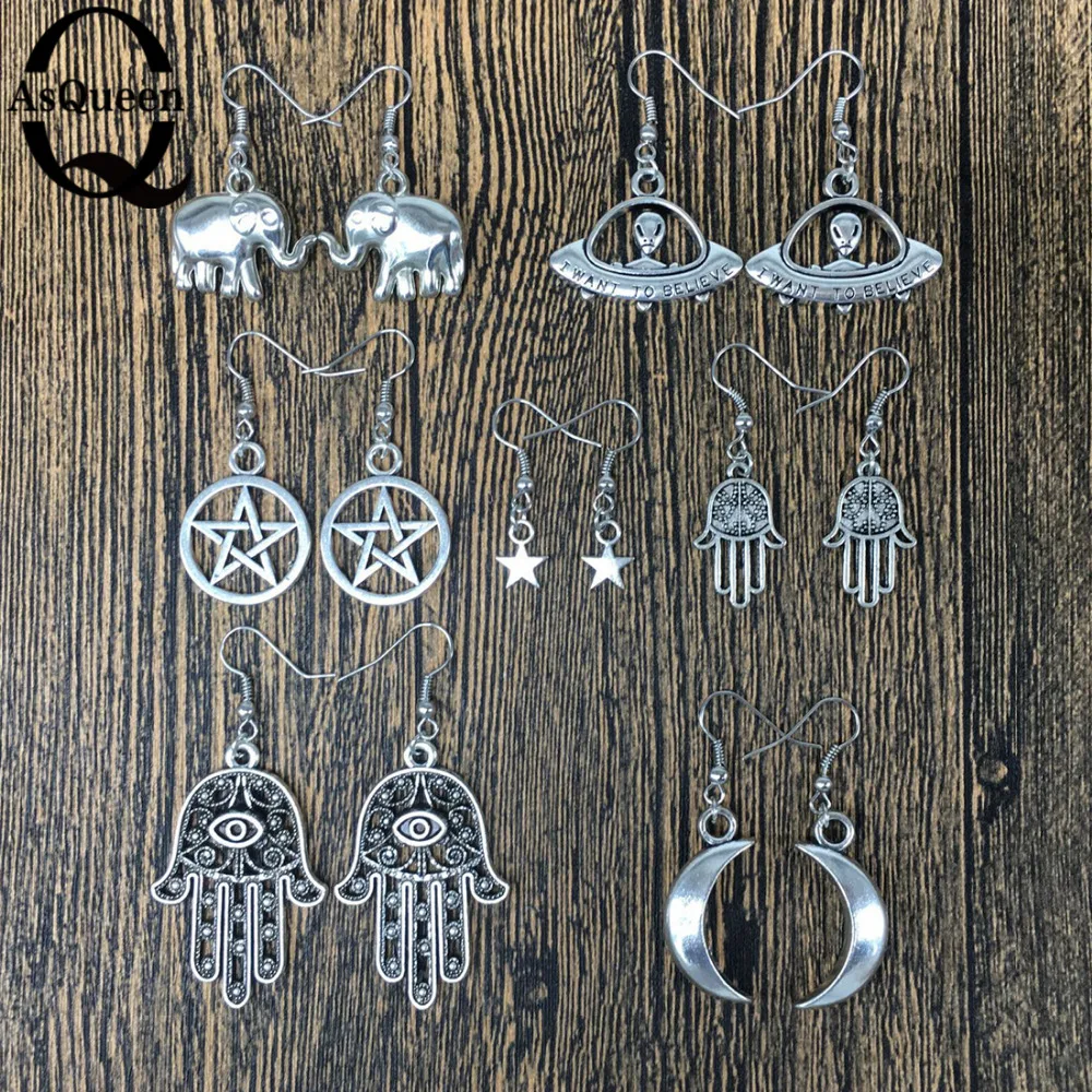 Модные женские Серьги brincos покрытый серебром слон Звездные руки moon ufo панковские