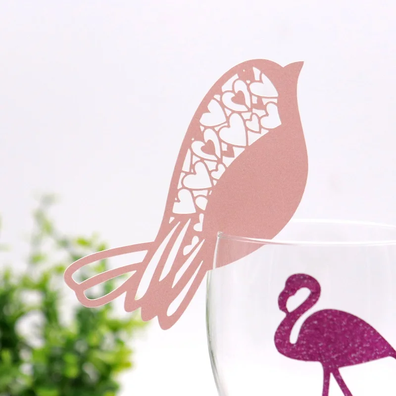 Pink 10 шт./лот лазерная резка Любовь Птица свадебные принадлежности имя держатель карточки с именем гостя свадебный стол декоративный бокал для вина 11color - Цвет: Pink