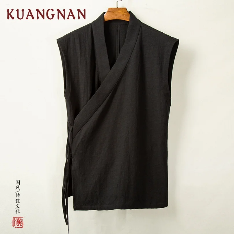 KUANGNAN однотонное китайское кимоно кардиган мужские рубашки 4XL одежда японское