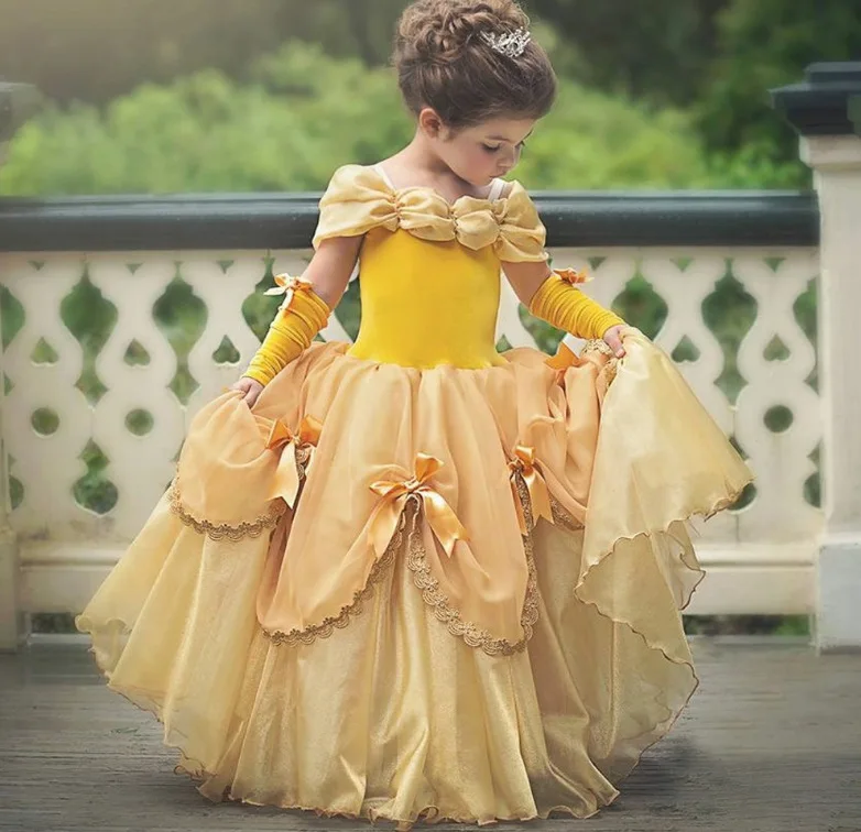 Костюм для косплея Beauty and Beast платье Belle девочек высокое качество детское желтое