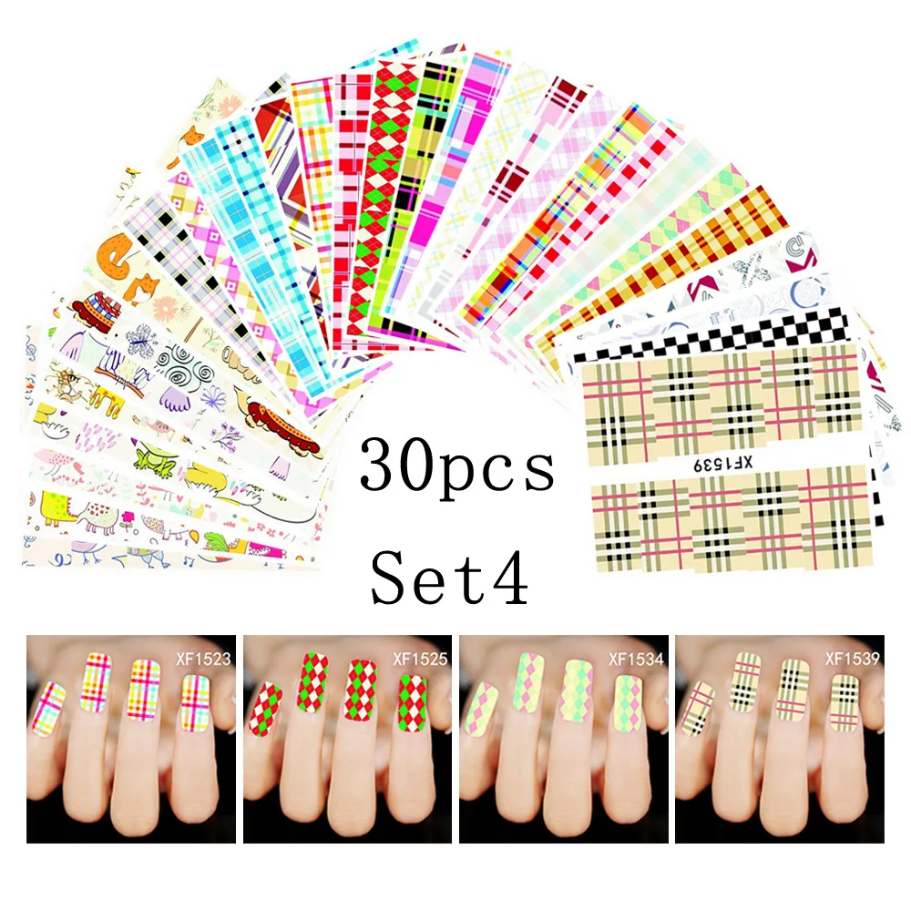 SET 4 AddFavor 30 шт. наклейка на ногти Водная передача Цветочные наклейки для дизайна ногтей s татуировки наклейки для ногтей украшения маникюрные инструменты - Цвет: SET 4