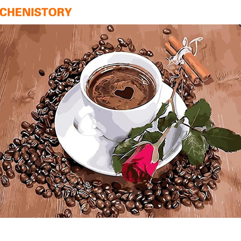 

CHENISTORY Frame Rose Coffee DIY Painting By Numbers Home Wall Art Picture Handpainted Oil Painting For Home Decor 60x75cm Arts