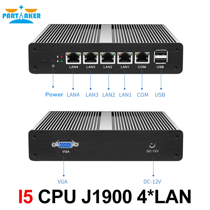 Причастник Мини ПК Сервер Pfsense OS J1900 Четырехъядерный 4 LAN 1080P 12V мини настольный