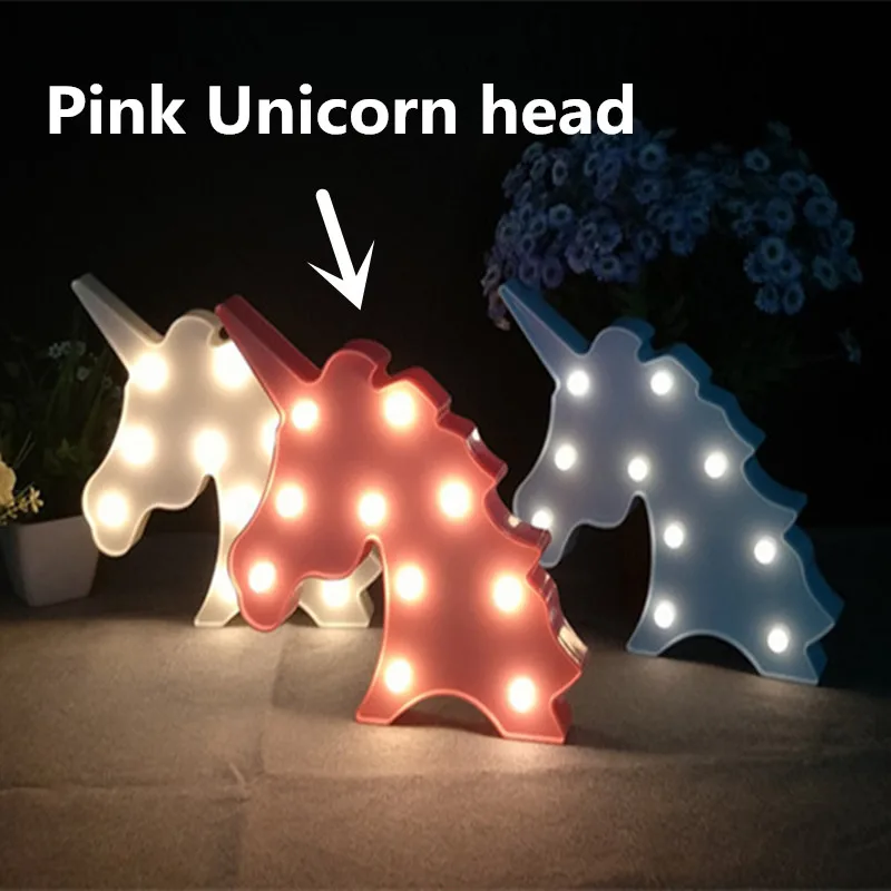Pink unicorn head Светодиодный ночник с единорогом, фламинго, домашнее украшение на вечеринку для будущей матери, свадебную вечеринку, настольная лампа 3D со звездой, сердцем, ананасом, рождественским деревом, В - Цвет: Pink unicorn head