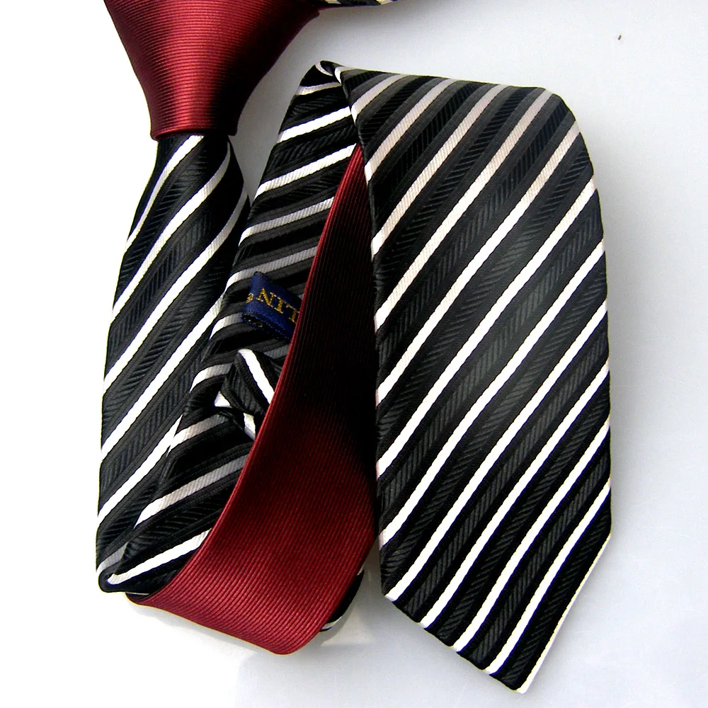 Мужские галстуки для костюма LAMMULIN бордовый с узлом контраст черный серебристым