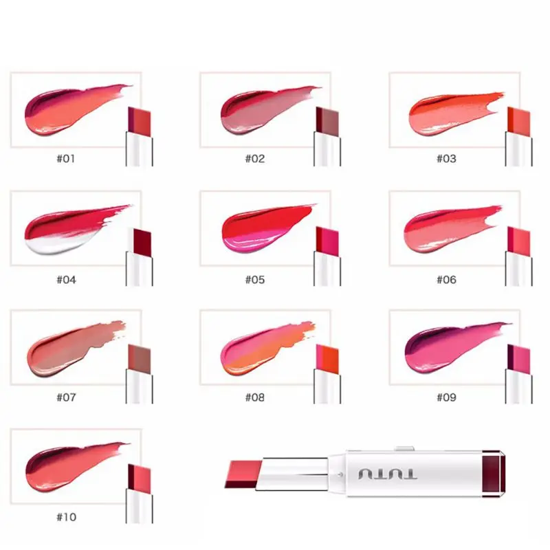 2018 10 Color Gloss Korea Makeup Lips Cosmetic Face Make Up Waterproof Double Gradient Lipstick |