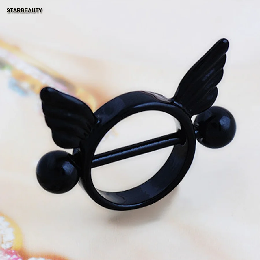 1 пара черные кольца для пирсинга сосков с крыльями милые Mamilo сексуальные женские