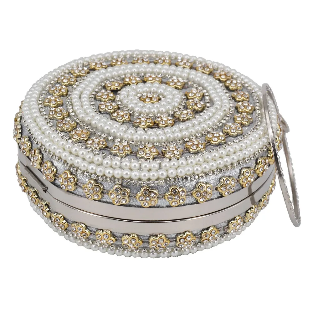 Женская круглая сумочка на цепочке с кристаллами и жемчугом|evening bags|bag womenparty bags |