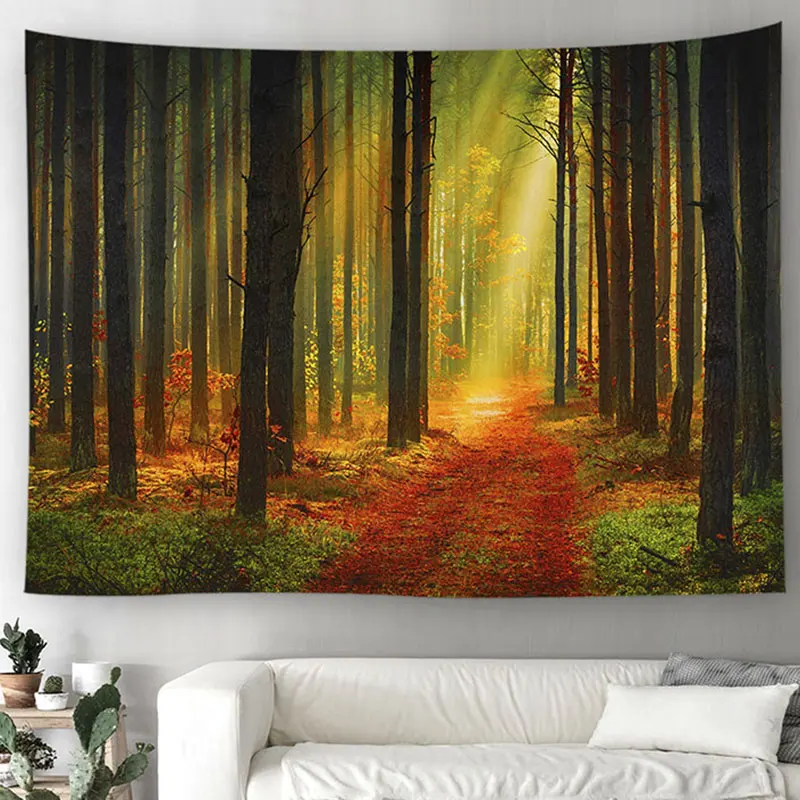 Forest Rectangular Tapestry Mandala Hippie Wall Hanging Digital printing Beach Towels Sunscreen Shawl Yoga Picnic Mat | Дом и сад