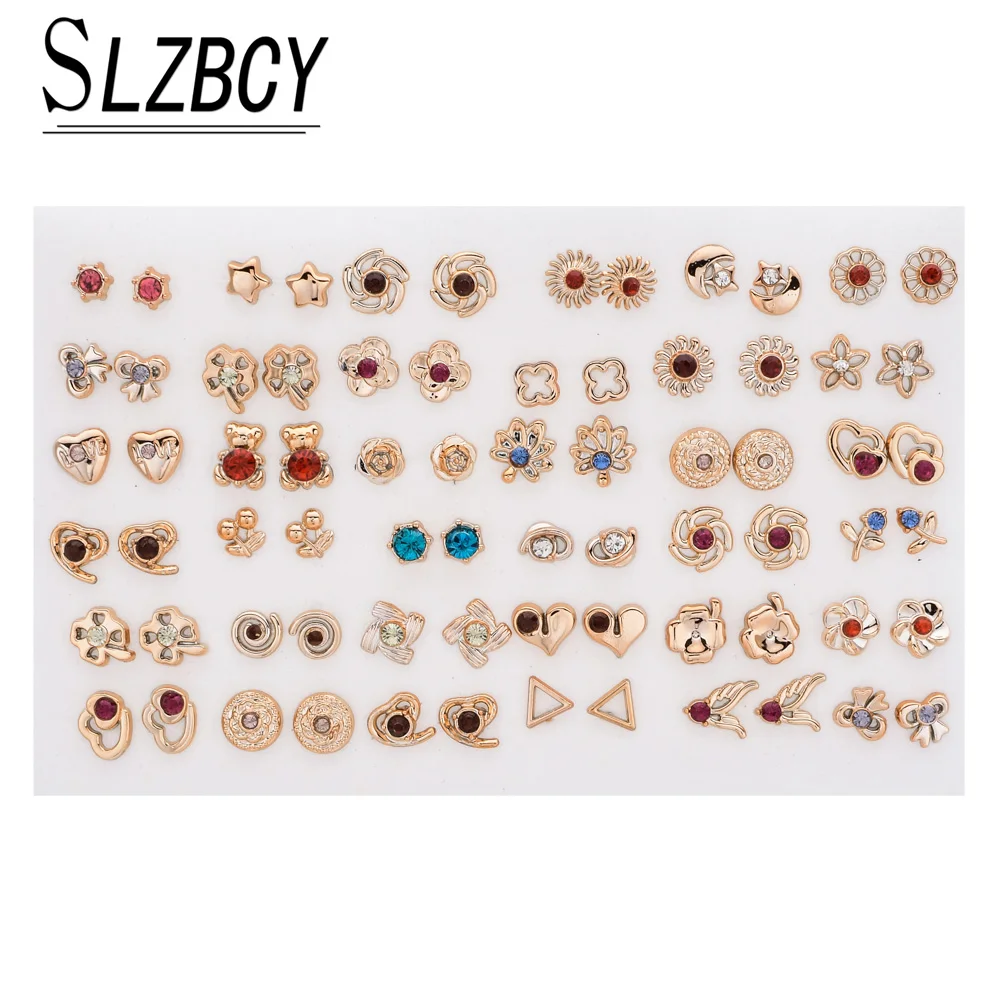 Серьги гвоздики SLZBCY золотого и серебряного цветов смешанные модели набор с