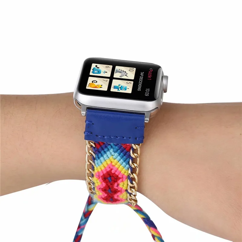 Ремешок в богемном стиле для Apple Watch Band 4 40 мм 44 цветной вязаный шерстяной кожаный