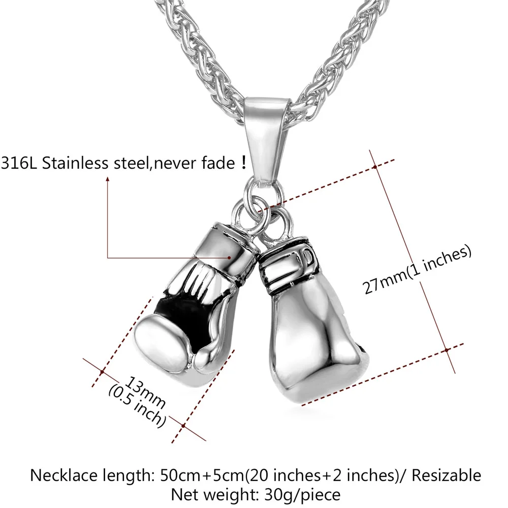 Kpop Necklace Men Sport Jewelry Boxer Gift Stainless Steel Gold Color Boxing Gloves Pendant Necklace P2171 - Окраска металла: Stainless steel