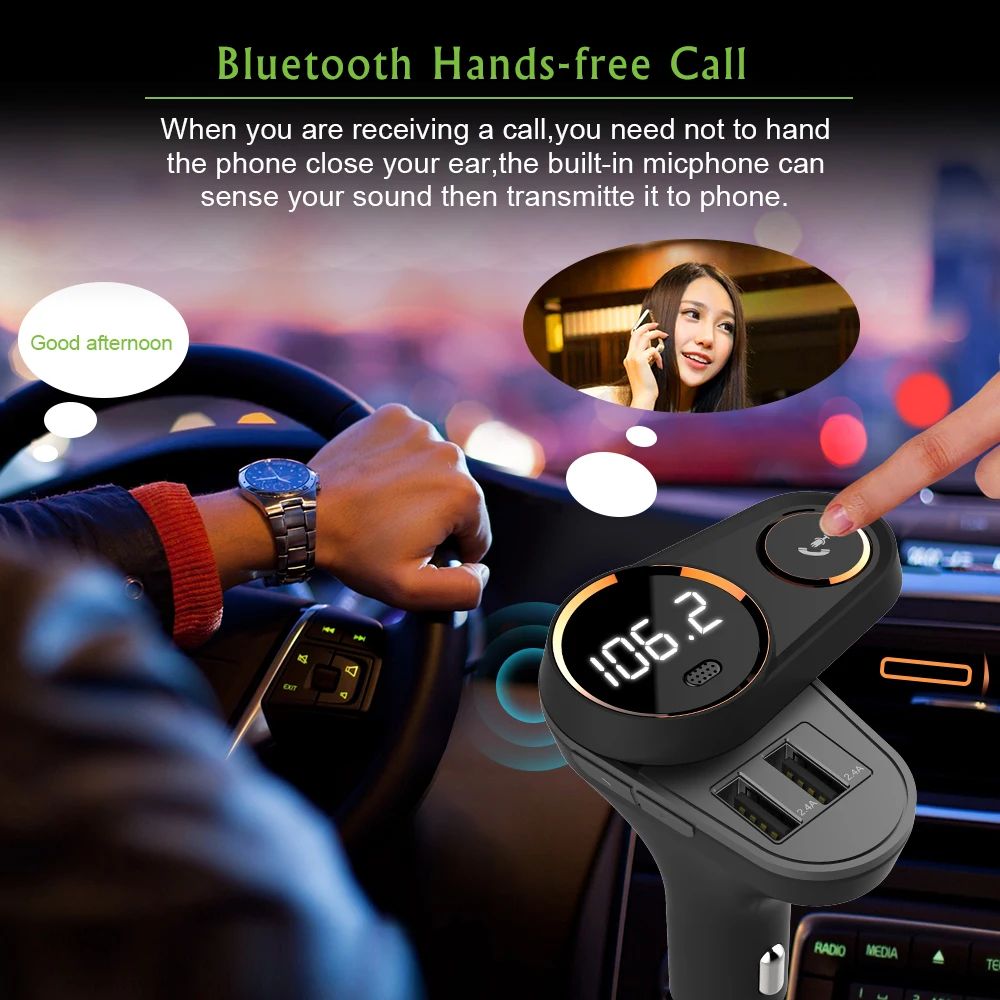 Fm-передатчик, Bluetooth, автомобильный вращающийся скрытый двойной USB 2.4A, автомобильное зарядное устройство, TF карта, трансмиссор, Hands-Free, модулятор, комплект, радио, MP3, новинка