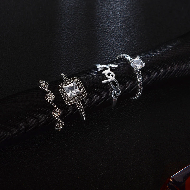 Женские винтажные кольца с большими кристаллами HOPE 4 шт./компл. богемное кольцо со