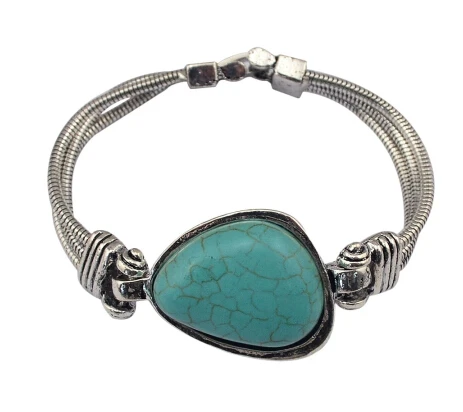 0656 Bracelet Тибетские металлические серебряные браслеты с бирюзой, браслеты для женщин и мужчин, ювелирные изделия в богемном стиле, цепочка в виде змеи, зеленый камень, цветок, Большой браслет на руку - Окраска металла: 0656 Bracelet