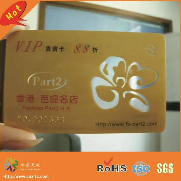 CR80 gold base plastic pvc transparent card printing for membership/shop/business