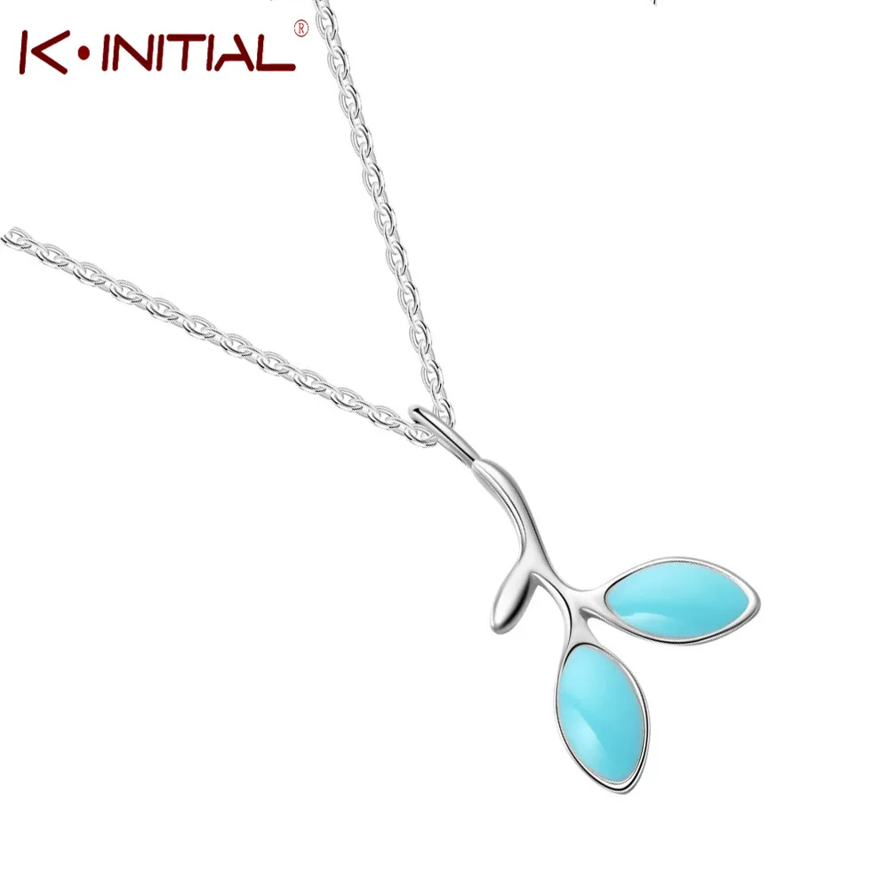 Kinitial Новая мода ветка с листьями Форма синий Опаловый кулон Цепочки и ожерелья