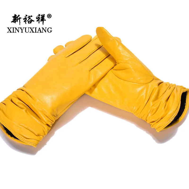 XINYUXIANG модные перчатки из натуральной кожи для женщин короткие красные зимние