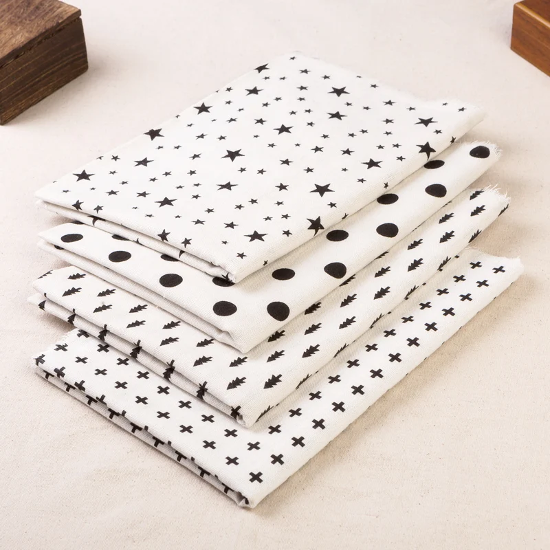 Льняная хлопчатобумажная ткань с принтом в горошек для рукоделия текстиль шитья