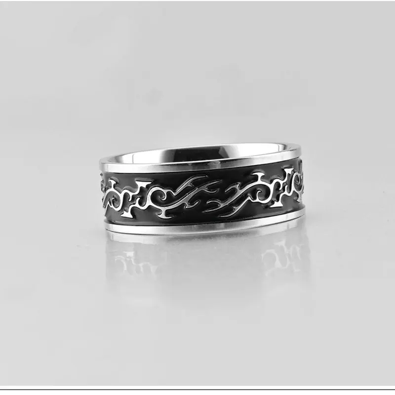 AMGJek кольцо из титановой стали мужское панк-украшение с черным эмалевым драконом и серебряным металлом внутри, размер США 7-11 JZ075.