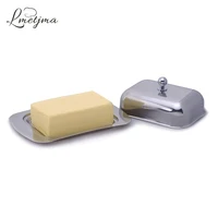 lmetjma stainless steel butter dish box with lid cheese tray durable butter cheese server storage keeper tray cheese tool kc0134