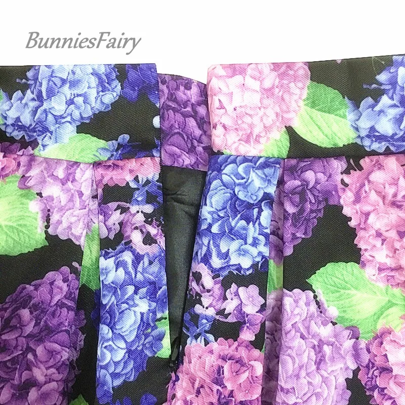 BunniesFairy Осень Хепберн Винтаж элегантный стиль дамы Ретро цветок гортензии цветочный принт миди-юбка с высокой талией Falda