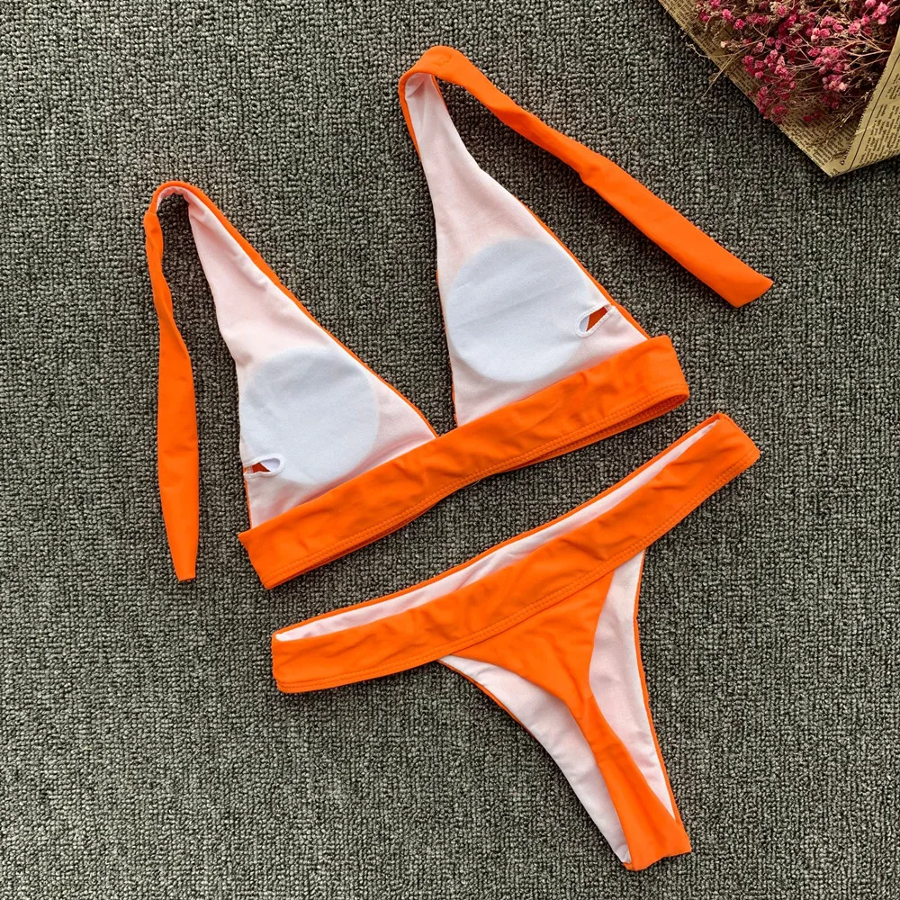 Однотонное мини-бикини с трусиками Танга спереди бикини застежкой крест-накрест