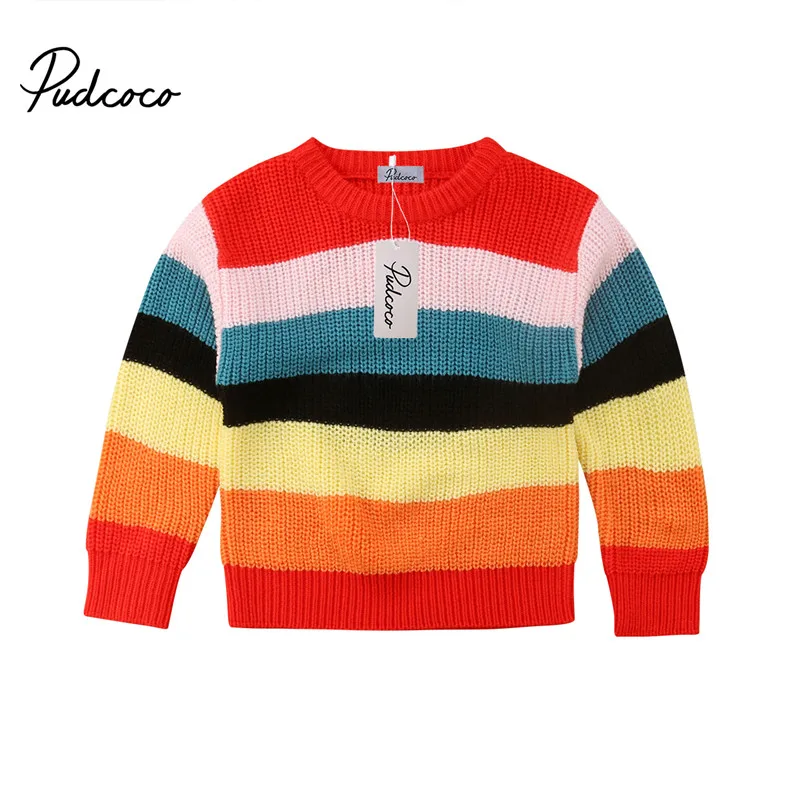 Pudcoco детский вязаный мульти Радужный свитер для девочек Свободная верхняя