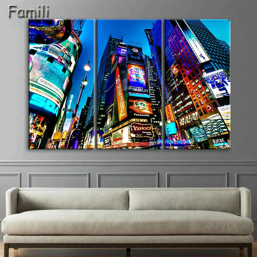 Unframed Modern 3pcs Melamine Sponge Board Canvas Oil Painting New York City Night View Pictures Seascape Living Room Wall Art | Дом и сад
