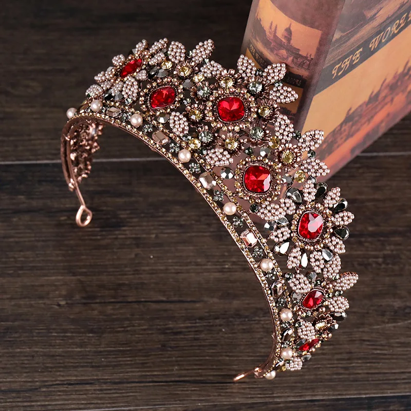 Классический красного цвета со стразами свадебная тиара из жемчуга Свадебные