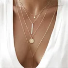 Модное ожерелье Звезда бар диск кулон четыре слоя ожерелье позолоченная металлическая цепочка Женское Ожерелье
