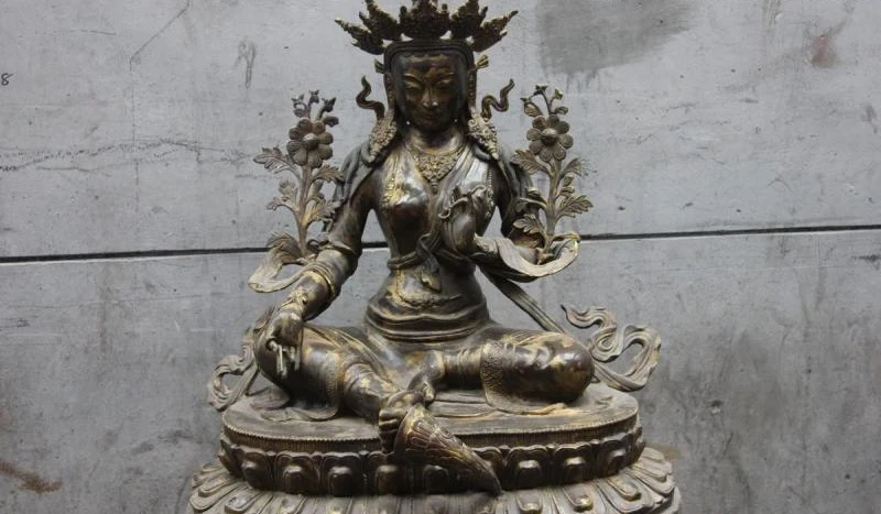 Tibet Old Bronze Copper Green TaRa Goddess Bodhisattva Kwan-Yin Guan Yin Buddha | Дом и сад