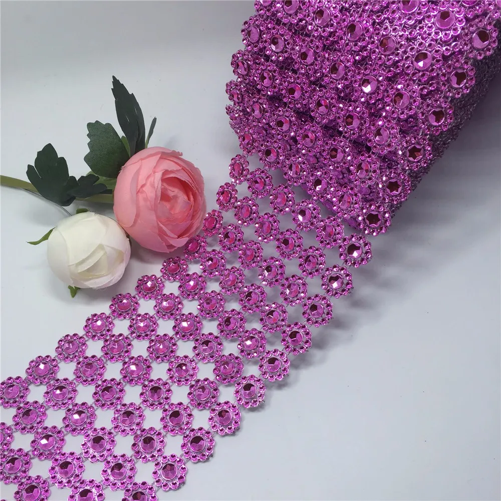 Серебряный/розовый/фиолетовый 3,7"* 3 фута(1 ярдов) 6 рядов подсолнечника Алмазная сетка блестящая Хрустальная лента обёрточная отделка свадебный торт украшение свечи