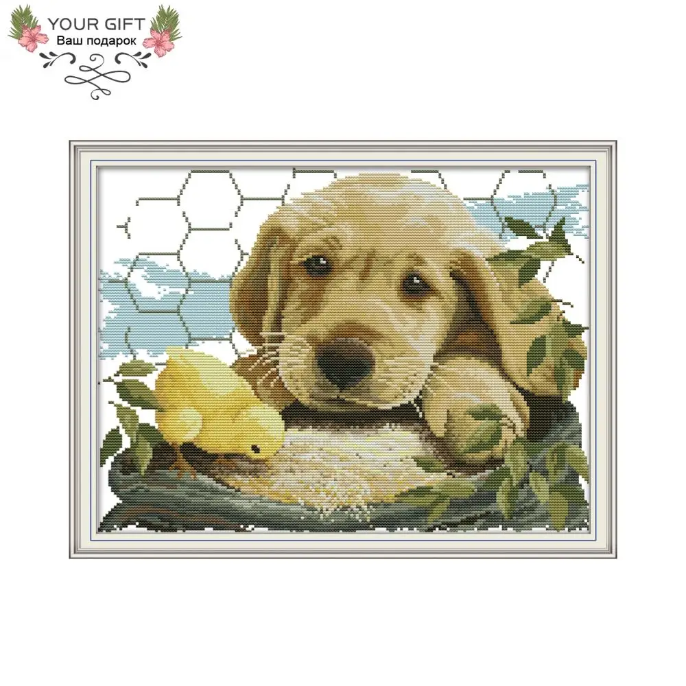 

Joy Sunday DA226 14CT 11CT Stamped and Counted Home Decoration Dog And Her Friend Needle Art Craft Cross Stitch Kits