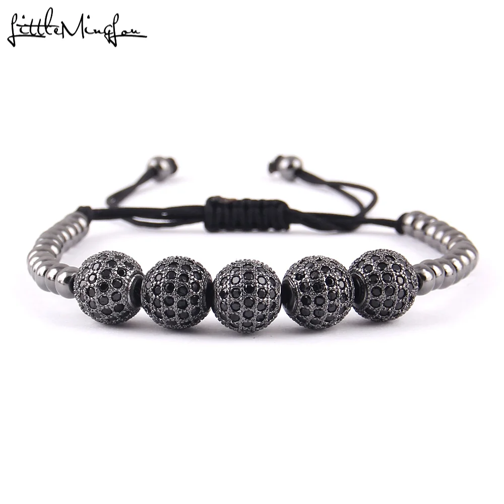 Маленький роскошный мужской браслет MingLou с 5 черными фианитами и круглыми