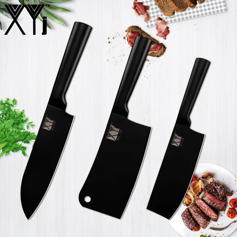 3 Pcs knives Set B XYj набор кухонных ножей из нержавеющей стали, высокое качество, острый черный 4 шт., набор кухонных ножей с 8 дюймовым точилкой для ножей - Цвет: 3 Pcs knives Set B