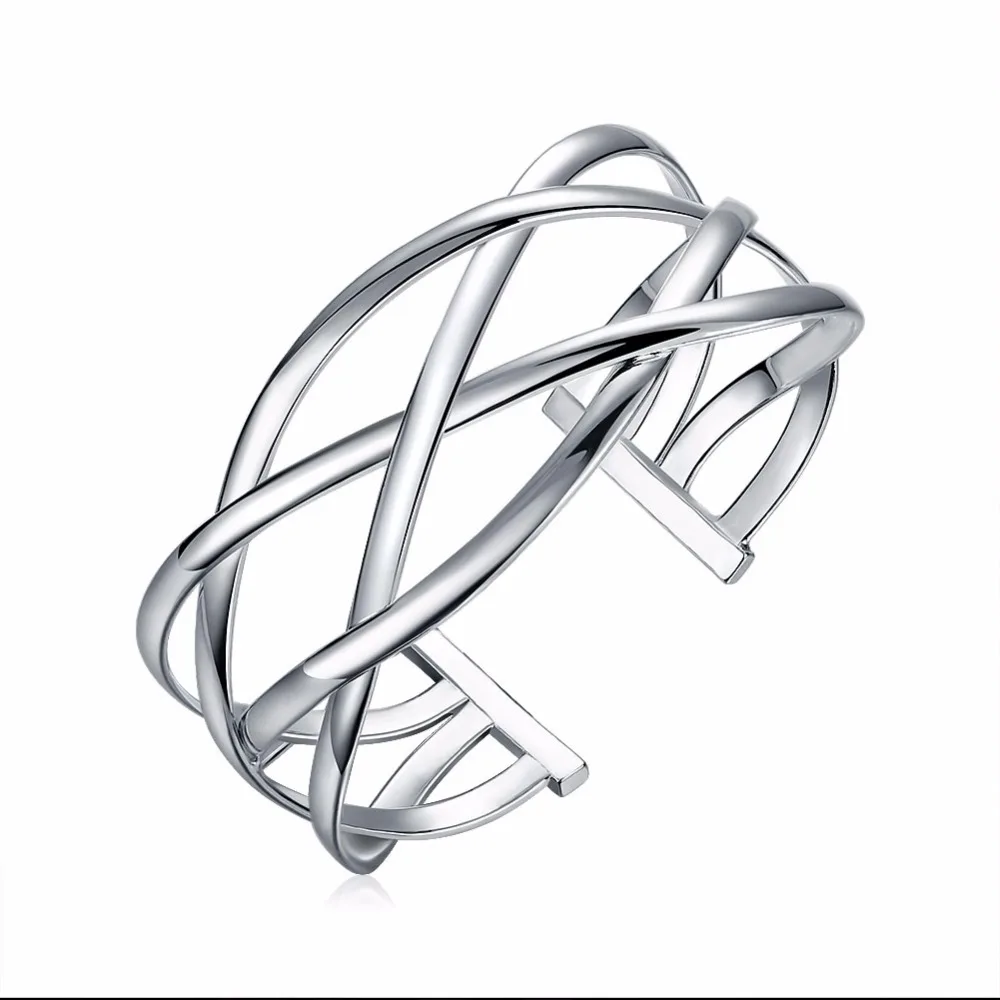 Женский плетеный браслет с серебряным покрытием Ширина 33 мм|bangle bracelet|fashion bangle