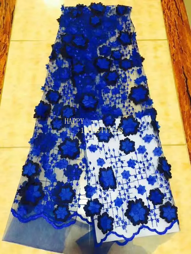 2017 новая синяя 3D петлевая вышивка тонкой сеткой африканская кружевная ткань для