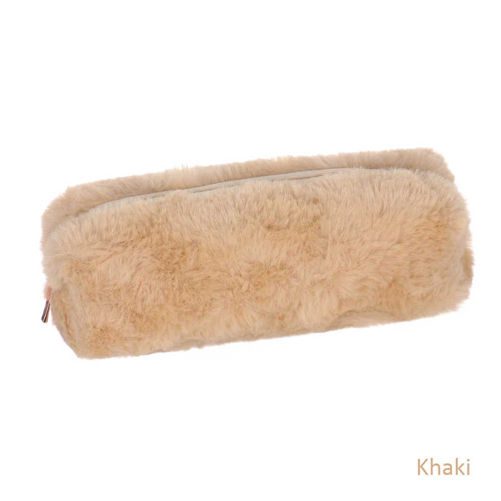 Khaki Однотонный плюшевый косметический чехол для женщин, органайзер для путешествий, необходимый красивый чехол для макияжа, сумка Kawaii, сумка на молнии, подарки для детей - Цвет: Khaki