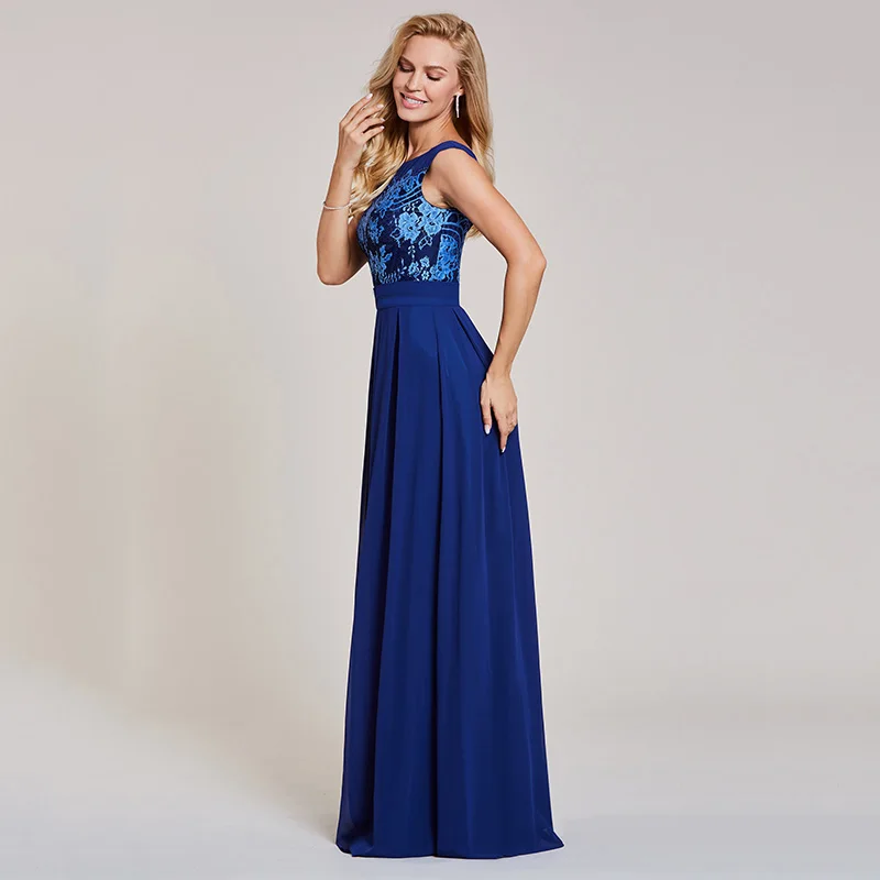 Dressv аппликация вечернее платье темно-Королевский синий вырез лодочкой без рукавов Длина до пола ТРАПЕЦИЕВИДНОЕ ПЛАТЬЕ женское официальное длинное вечернее платье