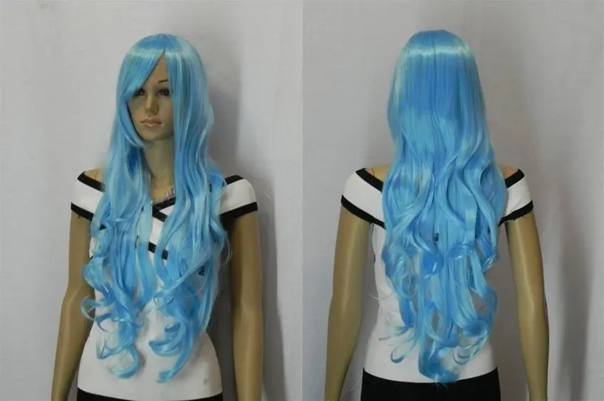 ZCD ГОРЯЧАЯ Бесплатная Доставка&gt&gt&gt новая Мода светло-голубой длинные волнистые