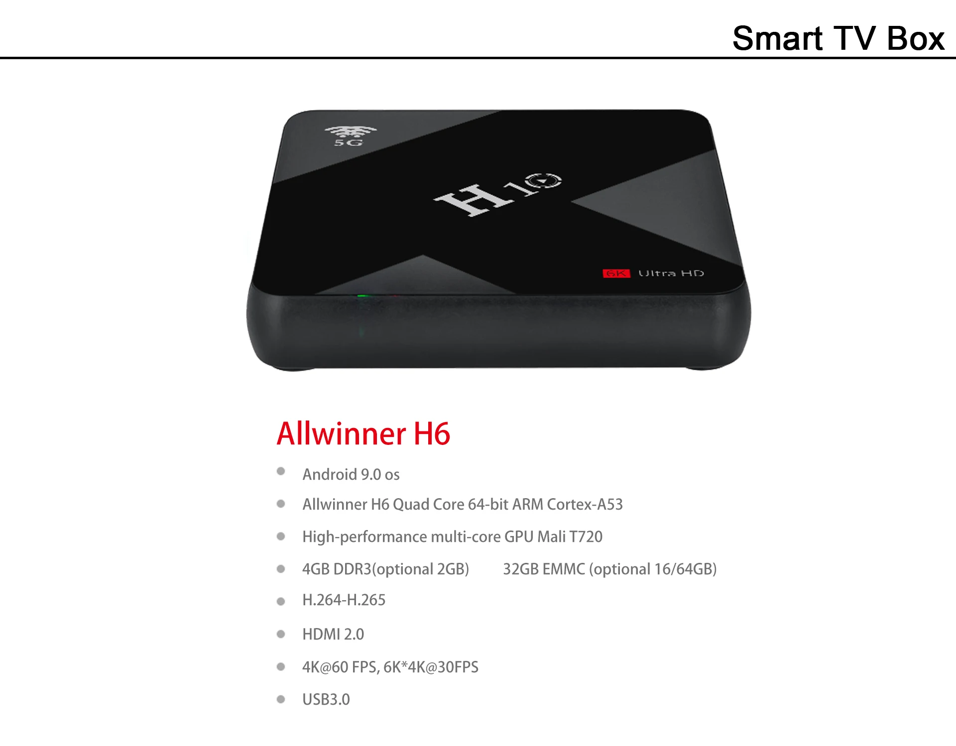 Новинка! H10 Android 9,0 Smart tv Box 4 Гб 64 Гб Allwinner H6 четырехъядерный 6K Dual 2,4G/5G Wifi USB 3,0 Netflix телеприставка медиаплеер