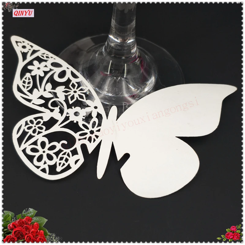 В форме бабочки эскорт стакан для Вина Бумажный полый лазерный разрез 50 шт. карты